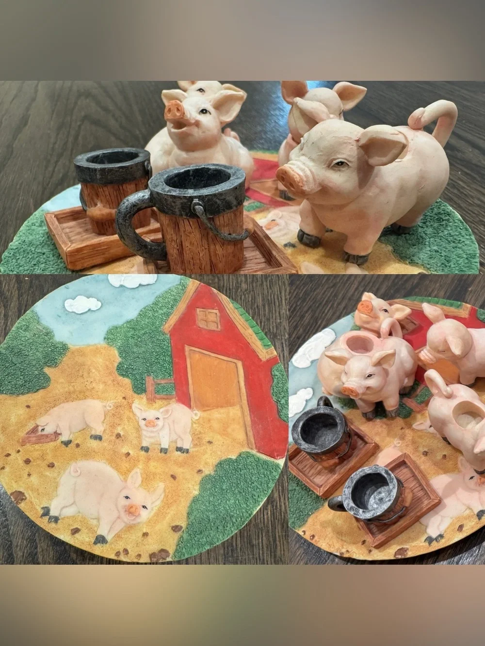 Vintage Youngs Inc Piggy Decorative 6” Plate & Miniature Pig Tea Party Set